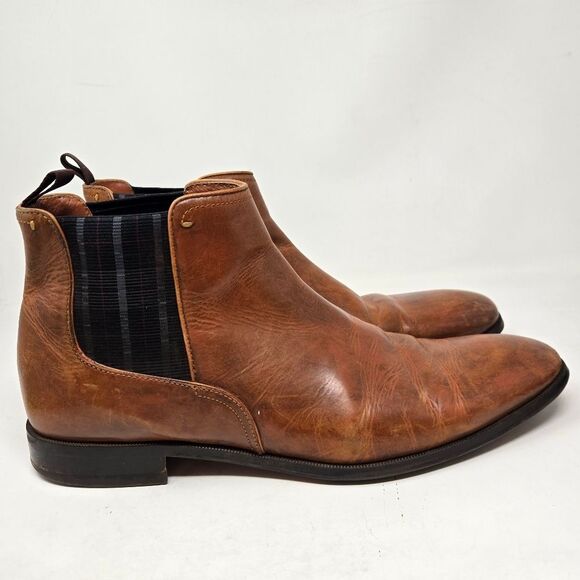 FLORSHEIM Men's Beat Plain Toe Gore Chelsea Boots Size Cognac Brown Leather - Picture 1 of 15